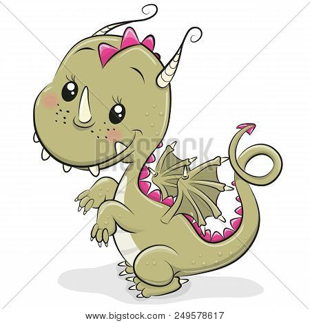 Cute Cartoon Dragon Isolated On A White Background