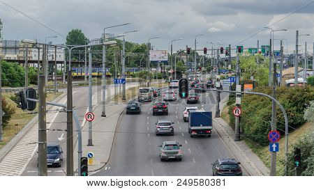 Gdynia, Pomeranian / Poland - 2018: Slaska Street, Car Traffic At A Large Road Intersection