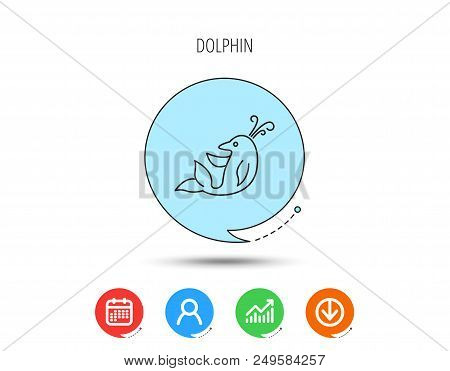 Dolphin Icon. Cetacean Mammal Sign. Delphinidae With Fountain Symbol. Calendar, User And Business Ch