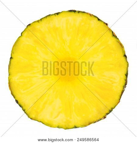 Pineapple Sliced Ring. Chunks Of Pineapple Isolated On White Background, Macro. Fresh Ananas Tropica