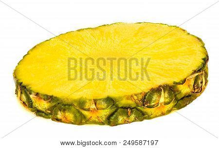 Pineapple Sliced Ring. Chunks Of Pineapple Isolated On White Background, Macro. Fresh Ananas Tropica