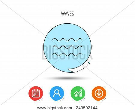Waves Icon. Sea Flowing Sign. Water Symbol. Calendar, User And Business Chart, Download Arrow Icons.