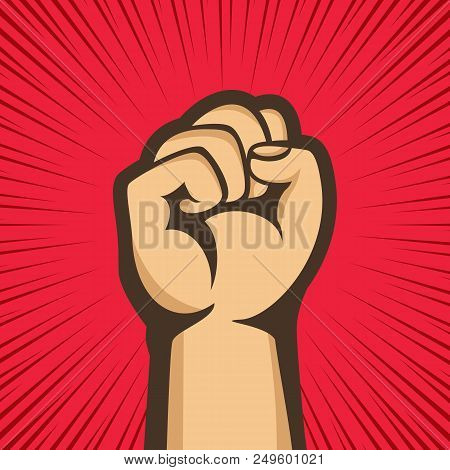 A Clenched Fist Hand Raised In The Air, Poster Style Vector