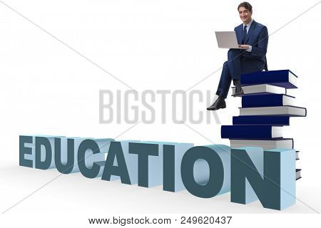 Businessman in telelearning concept with laptop