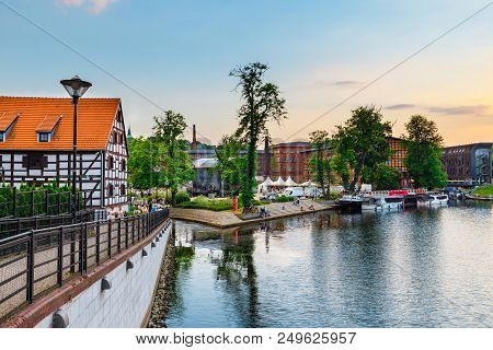 Bydgoszcz, Poland, May 31, 2018: Architecture Of Mill Island In Bydgoszcz City At Brda River, Poland