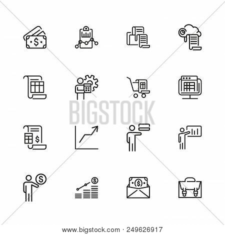 Investment Icons. Set Of  Line Icons. Report, Accounting, Insurance. Finance Concept. Vector Illustr
