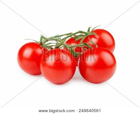 Bunch Of Cherry Tomatoes Isolated On White Background.