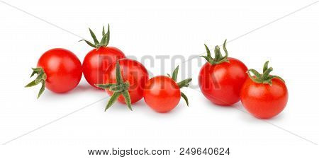 Cherry Tomatoes With Stem Isolated On White Background.