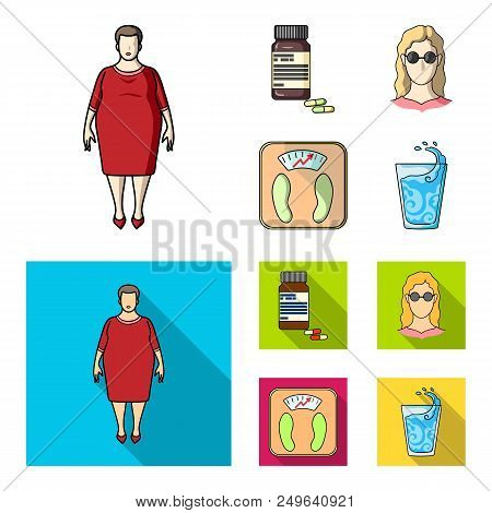 Full Woman, A Girl With Glasses, A Scales With Exquisite Result. Diabeth Set Collection Icons In Car