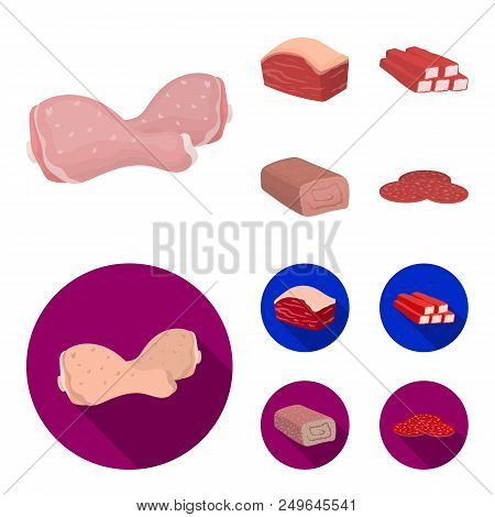 Chicken Drumstick, Podcherevina, Crab Sticks, Meatloaf. Meat Set Collection Icons In Cartoon, Flat S