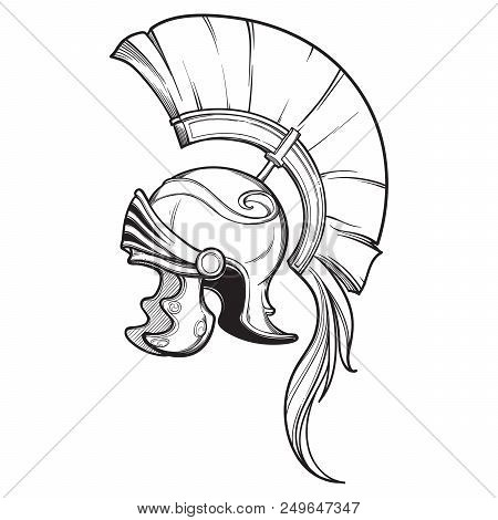 Galea. Roman Imperial Helmet With Crest Tipically Worn By Centurion. Side View. Heraldry Element. Bl