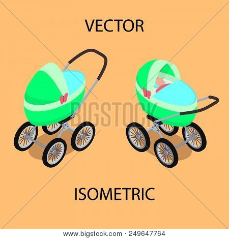 Bright Baby Stroller With A Sleeping Baby.