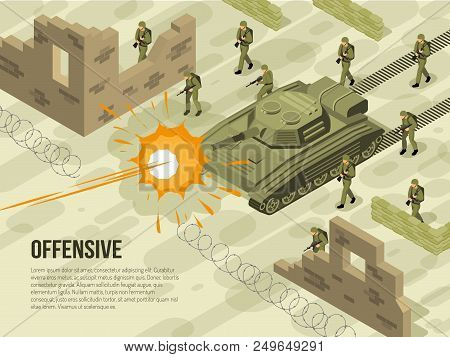 Military Vehicles Horizontal Background Composition With Editable Text Description And Images Of Sol