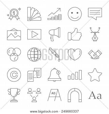Brand Line Icon Set. Product Design, Promotion And Marketing Strategy. From Idea To Succesfull Busin