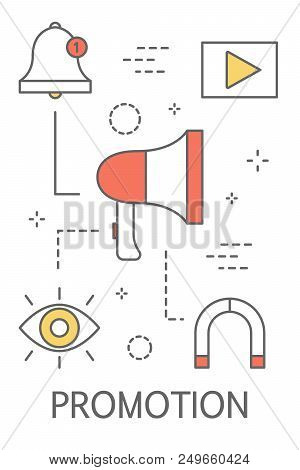 Promotion Concept. Advertising Product With Megaphone. Idea Of Business Promotion Using Communicatio