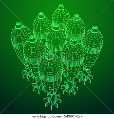 Missile, Nuclear Bomb Or Mortar Mine Wireframe Low Poly Mesh Vector Illustration