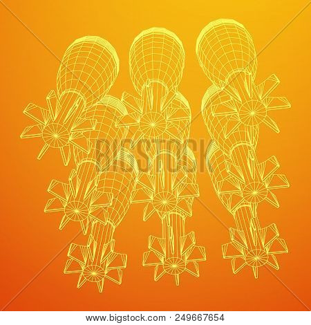 Missile, Nuclear Bomb Or Mortar Mine Wireframe Low Poly Mesh Vector Illustration