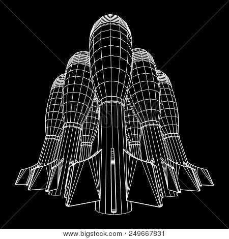 Missile, Nuclear Bomb Or Mortar Mine Wireframe Low Poly Mesh Vector Illustration