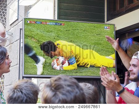 St Malo, France - July 15, 2018. Unidentified French Football Fans Supporters At France In Front Of 