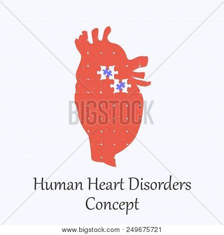 Human Heart Filled With Puzzle Pattern Few Of Whitch Unfit To The Whole. Conceptual Image Of Human H