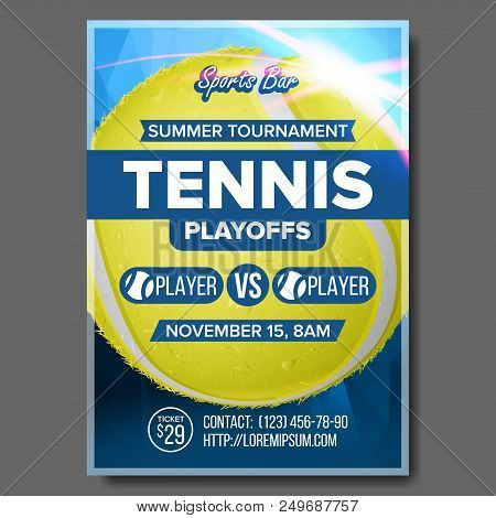 Tennis Poster Vector. Sports Bar Event Announcement. Vertical Banner Advertising. Court. Professiona