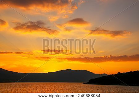 Sunrise Over Peljesac Peninsula And Peljeski Strait Seen From Korcula, Croatia.