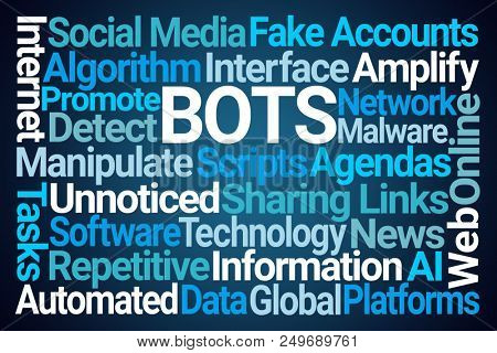 Bots Word Cloud on Blue Background