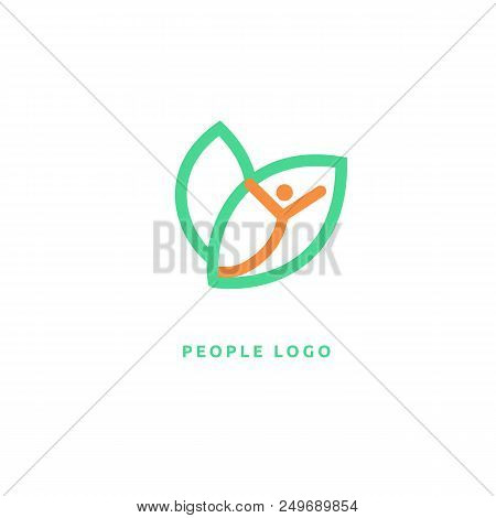 Vector Illustration, Graphic Design Editable Design. Happy People With Leafl Logo. Fitness, Sport We