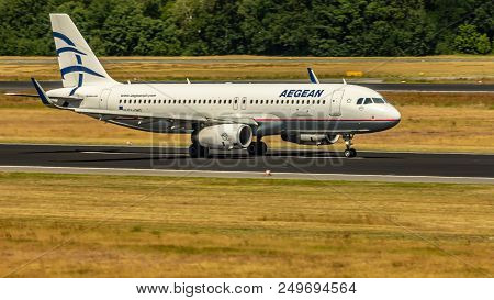 Berlin, Germany, 01.07.2018: Aegean Airlines Airbus A320 Aircraft Arriving At Tegel Airport