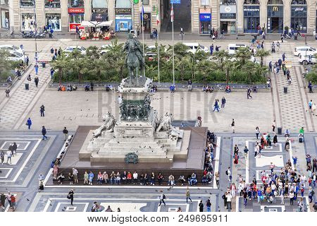 Milan, Italy - May 17, 2018: It Is An Aerial View Of The Monument Of The King Victor Emmanuil Ii On 