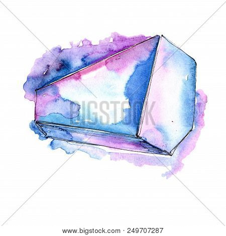 Blue Diamond Rock Jewelry Mineral. Isolated Illustration Element. Geometric Quartz Polygon Crystal S