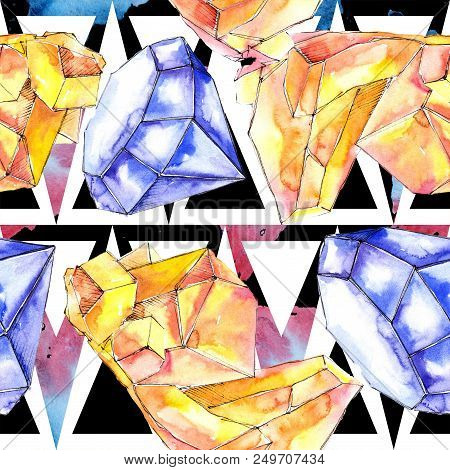 Colorful Diamond Rock Jewelry Mineral.seamless Background Pattern. Fabric Wallpaper Print Texture. G