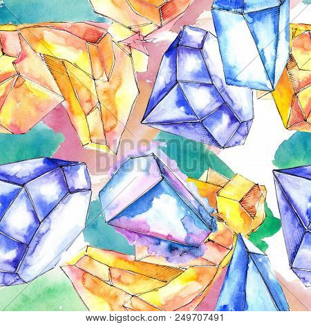 Colorful Diamond Rock Jewelry Mineral.seamless Background Pattern. Fabric Wallpaper Print Texture. G