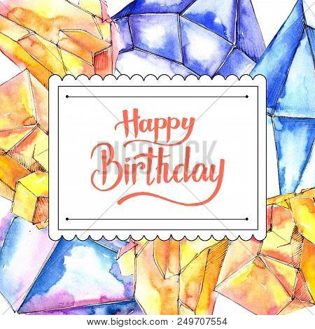 Colorful Diamond Rock Jewelry Mineral. Frame Border Ornament Square. Geometric Quartz Polygon Crysta