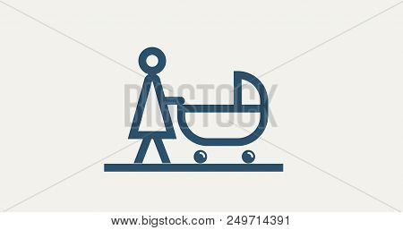 Vector Pictogram Mother With Baby Stroller. Icon Background