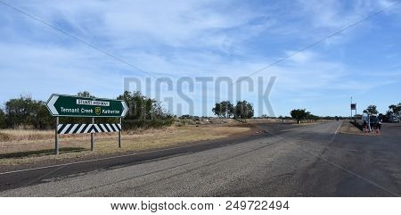 Renner Springs, Australia - Jun 13, 2018. Stuart Highway At Renner Springs. Empty Road To Katherine 