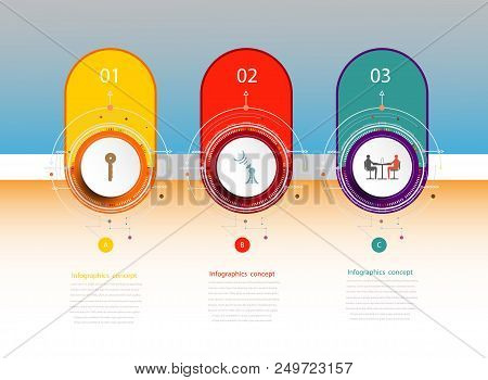Infographics Timeline Template With 3d And 3 Options Or Step,business Concept, Blank Space For Conte