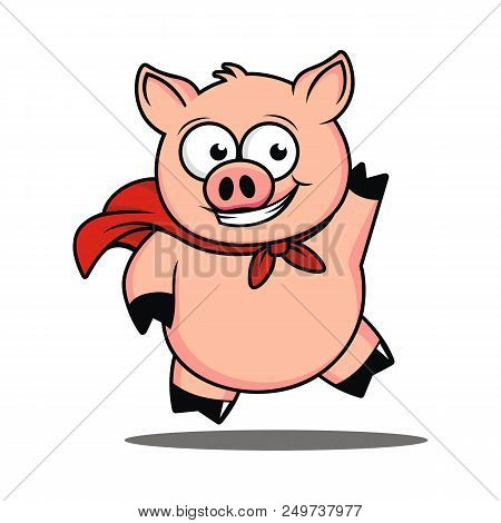 Funny Pink Pig Cartoon On White Background