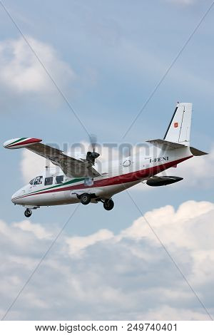 Raf Fairford, Gloucestershire, Uk - July 9, 2014: Piaggio P-166c Twin Engined Light Aircraft I-feni 