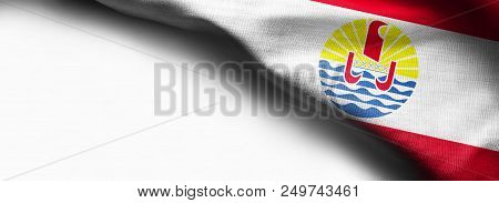 Realistic Flag Of French Polynesia On White Background - Right Top Corner Flag