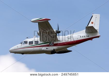 Raf Fairford, Gloucestershire, Uk - July 10, 2014: Piaggio P-166c Twin Engined Light Aircraft I-feni