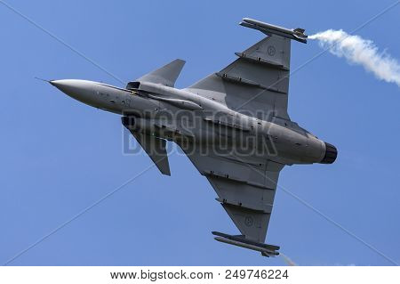 Raf Fairford, Gloucestershire, Uk - July 10, 2014: Swedish Air Force Saab Jas-39c Gripen Multirole F