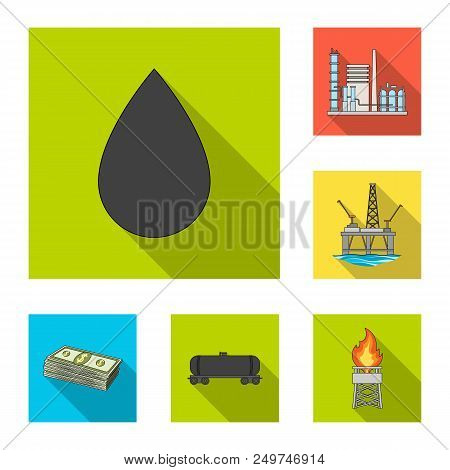 Oil Industry Flat Icons In Set Collection For Design. Equipment And Oil Production Vector Symbol Sto