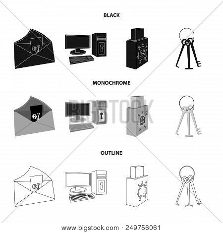 Virus, Monitor, Display, Screen .hackers And Hacking Set Collection Icons In Black, Monochrome, Outl