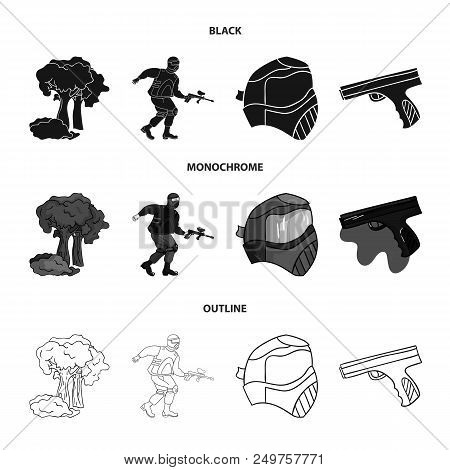Mask, Gun, Paint, Inventory .paintball Set Collection Icons In Black, Monochrome, Outline Style Vect