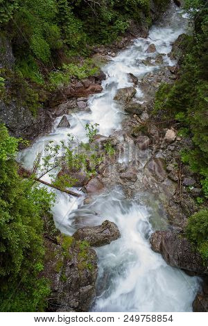 Morskie Oko.  Waterfall In Tatra Mountains. Morskie Oko.