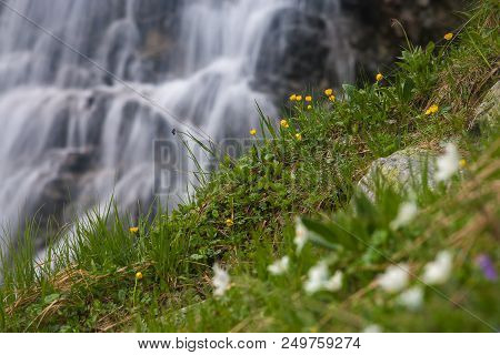 Morskie Oko.  Waterfall In Tatra Mountains. Morskie Oko.