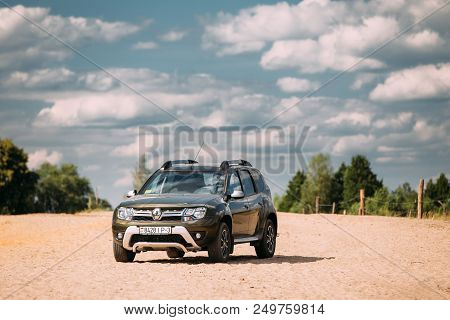 Gomel, Belarus - June 13, 2018: Renault Duster Or Dacia Duster Suv In Countryside Landscape. Duster 