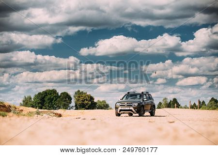 Gomel, Belarus - June 13, 2018: Renault Duster Or Dacia Duster Suv In Countryside Landscape. Duster 