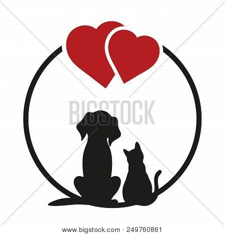 Round Sighn, Can Use For Pet Shop Logo, Veterinary Clinic, Etc. Cat And Dog Silhouettes On A White B